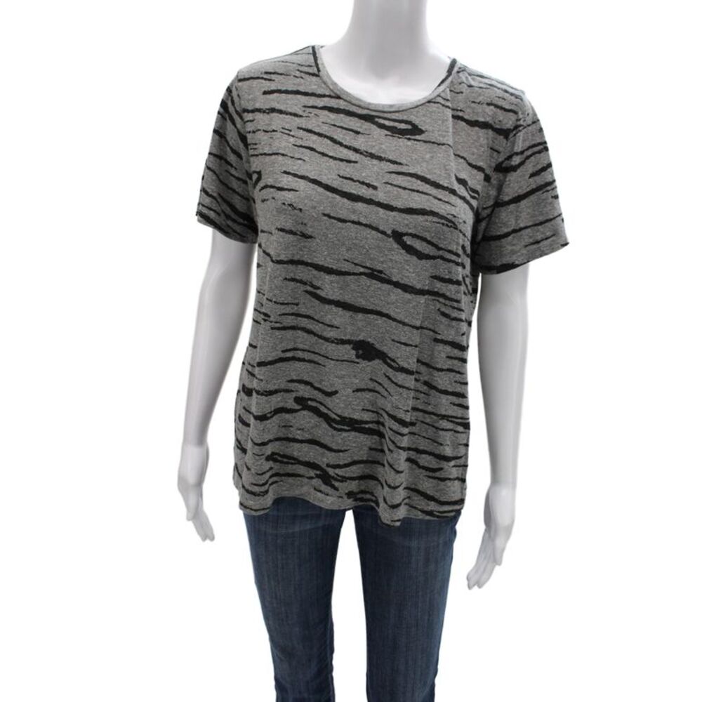 Monrow Women Basic T-Shirt Gray Animal Print Crew Neck Short Sleeve Size S